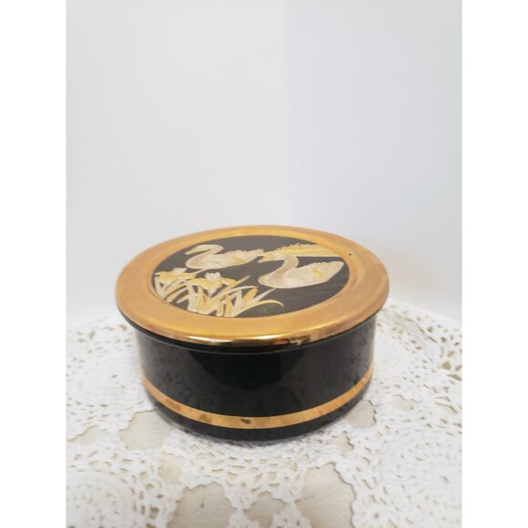 Chokin Swan Container: 24 Karat Gold Edge, Hand-Etched Decorative Storage - Picture 2 of 10